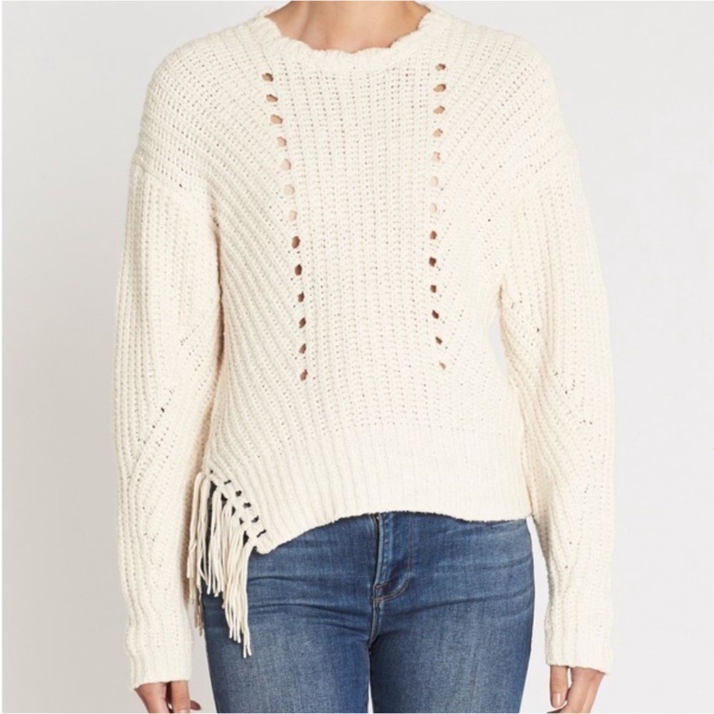 Joie Taelar Size Small Sweater Cotton Porcelain Chunky Knit Fringe Boho New NWT